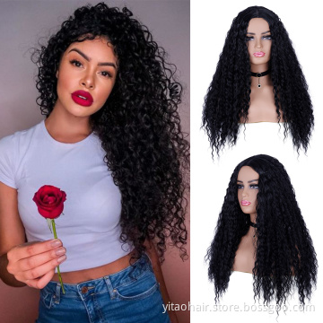 FZY Wholesale Price Good Omens Cosplay natural black middle part long water wave curly  Synthetic hair Wigs Vendor